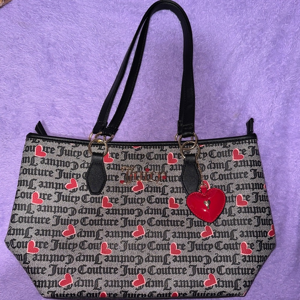 Juicy Couture Black and Red Heart Print Tote
